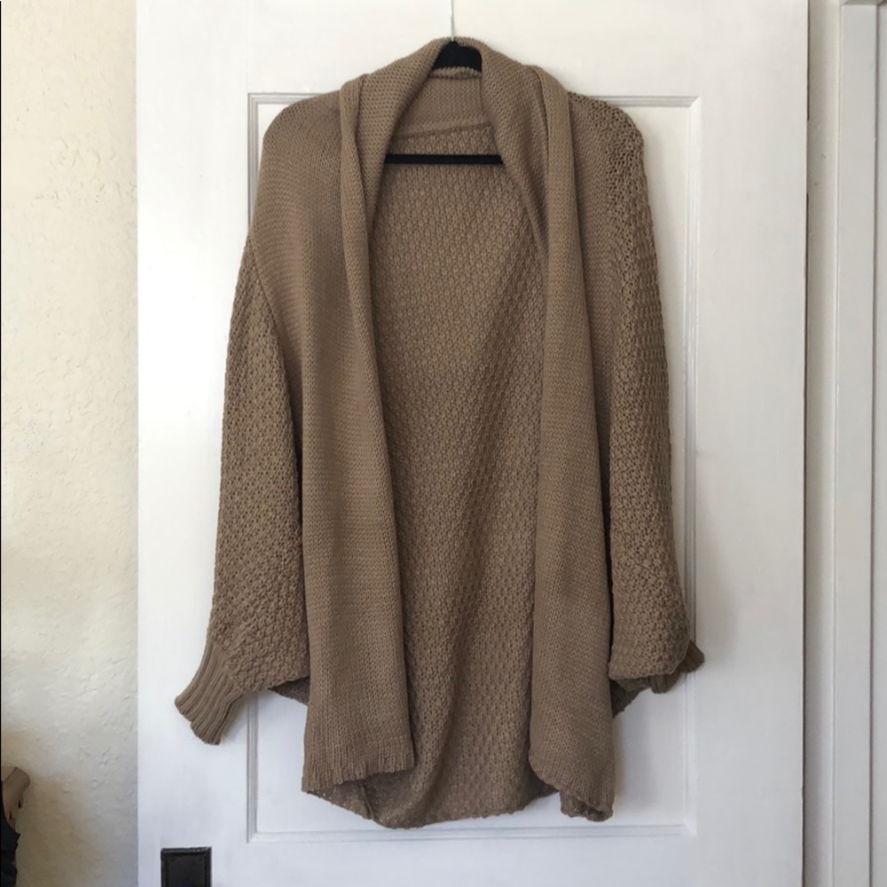 One Size Taupe Cardigan/Poncho Sweater